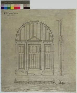 Drawing on weave over the main building of the Nordic Museum. The office w... Fotos Stock