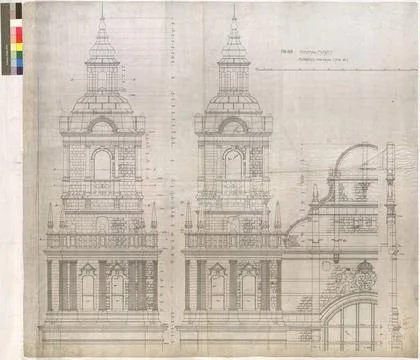 Drawing on weave over the main building of the Nordic Museum. The middle p... Fotos Stock