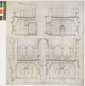 Drawing on weave over the main building of the Nordic Museum. Sections in ... Fotos Stock