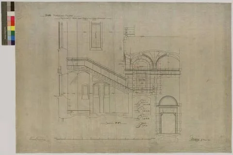 Drawing on weave over the main building of the Nordic Museum. Vestibulen.t... Fotos Stock