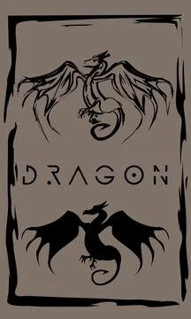 Drawing of winged dragon in primitive ancient style, year of dragon Stock Illustration