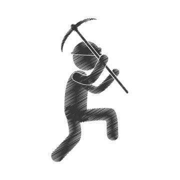 Drawing worker mining pick axe helmet figure pictogram 스톡 일러스트