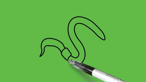 Drawing a worm in black and blue colour combination on abstract green background Video stock 155180848
