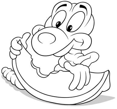 Drawing of a Worm Eating an Apple Stock Illustration