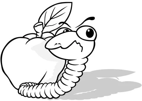 Drawing of a Worm in Front of an Apple Stock Illustration