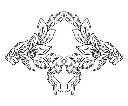 Drawing wreath and frame of laurel leaves with ribbon vector illustration Stock Illustration