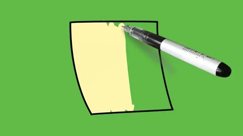 Drawing yellow note with black outline on abstract green background Video stock 157429915