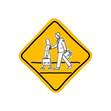 Drawing yellow school road warning sign vector illustration sketch hand drawn Stock Illustration