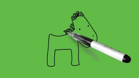 Drawing a zebra in black, grey and white colour combination on abstract green Stock Footage 155181806