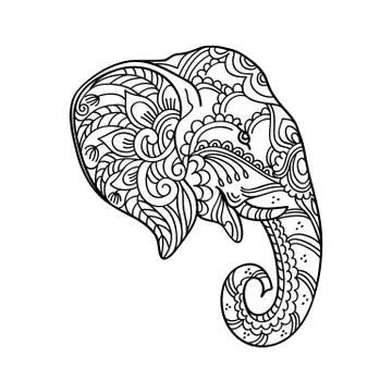 Drawing zentangle elephant, for coloring book for adult or other decorations Stock Illustration