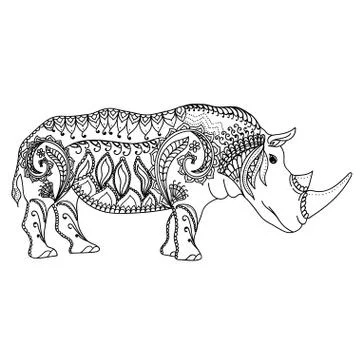 Drawing zentangle inspired rhino for coloring page, shirt design effect, logo Stock Illustration