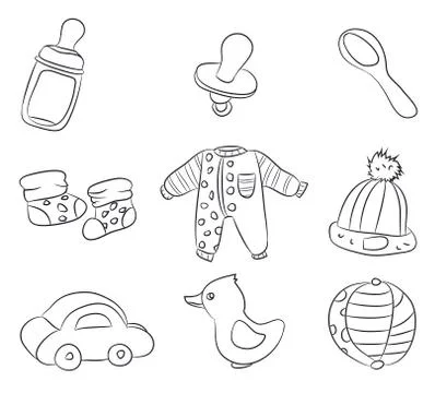 Drawings of children's things, lines, vector Illustrazione stock