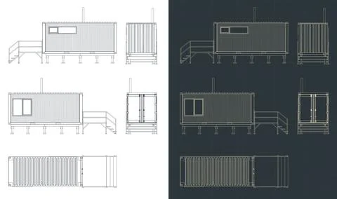 Drawings of a container house Illustrazione stock