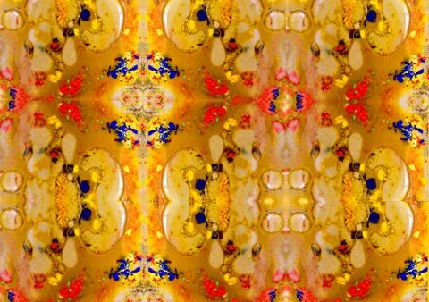 Drawings created by soap bubbles on a brown, yellow and red background. Stock Illustration