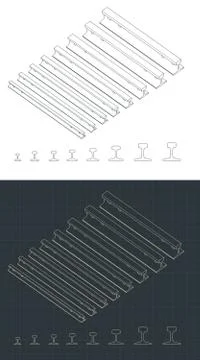 Drawings of different sizes of rails Stock Illustration