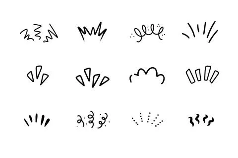 Drawings doodle set illustrations of lines showing concentrated lines, awareness Stock Illustration