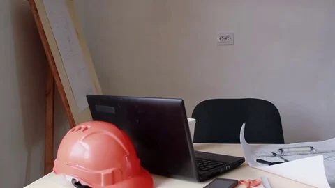 Drawings on the engineer's desk Video stock 76691347