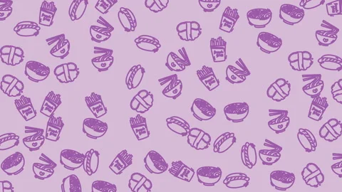 Drawings of fast food on a solid lavender background Stock Footage 319418325