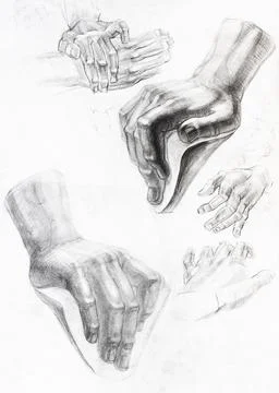 Drawings of hands drawn with graphite pencil Stock Illustration