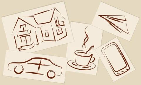 Drawings on paper Stock Illustration