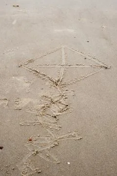 Drawings in the sand on beach Stock Photos