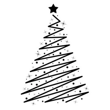 Drawn abstract christmas tree with decorations on a white background Stock Illustration