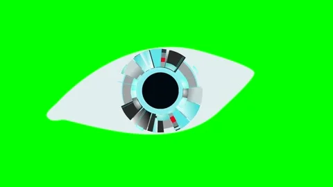 Drawn blinking eye of a human robot close-up on a green chromakey background for Stock Footage 268719362
