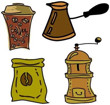 Drawn colored picture with coffee stuff Stock Illustration