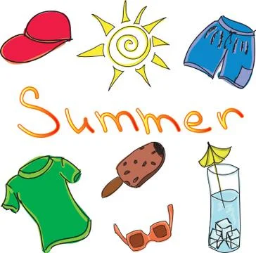 Drawn colored summer clothes Stock Illustration