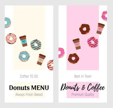 Drawn cute donuts and cups of coffee Stock Illustration