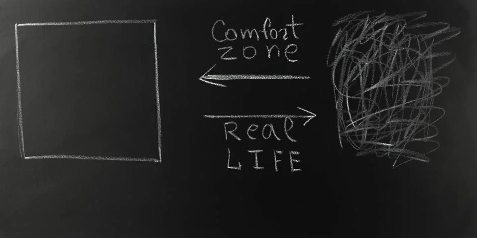 Drawn difference between comfort zone and real life. Stock Photos