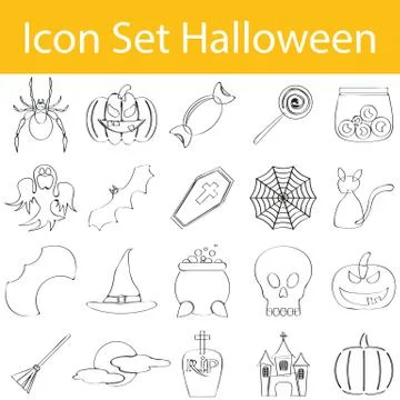 Drawn Doodle Lined Icon Set Halloween I Stock-Illustration