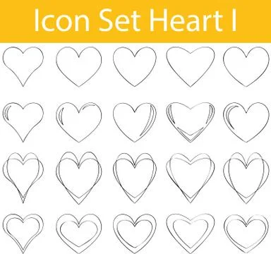 Drawn Doodle Lined Icon Set Heart I Stock Illustration