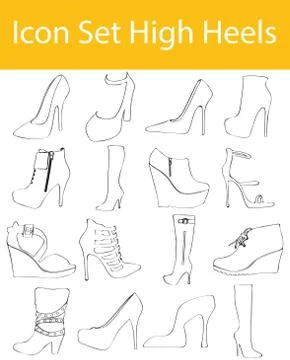 Drawn Doodle Lined Icon Set High Heels Stock Illustration