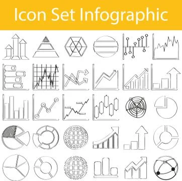 Drawn Doodle Lined Icon Set Infographic イラスト素材