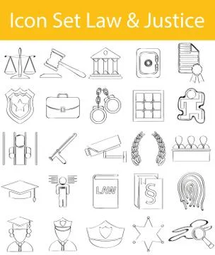 Drawn Doodle Lined Icon Set Law and Justice 스톡 일러스트