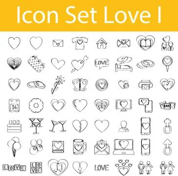 Drawn Doodle Lined Icon Set Love I Stock Illustration