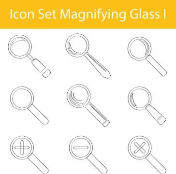 Drawn Doodle Lined Icon Set Magnifying Glass I Stock Illustration