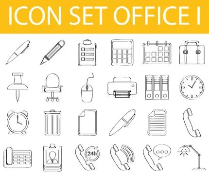 Drawn Doodle Lined Icon Set Office I イラスト素材