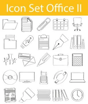 Drawn Doodle Lined Icon Set Office II Illustrazione stock