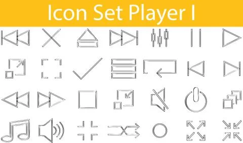 Drawn Doodle Lined Icon Set Player I Stock Illustration