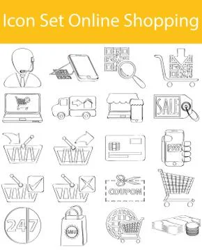 Drawn Doodle Lined Icon Set Online Shopping Stock Illustration