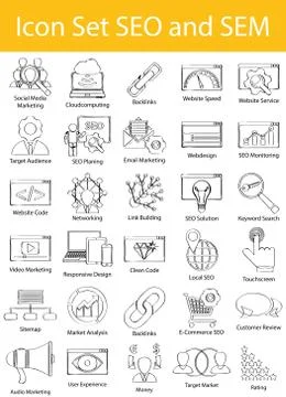 Drawn Doodle Lined Icon Set SEO and SEM Stock Illustration