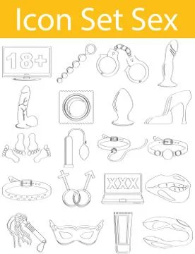 Drawn Doodle Lined Icon Set Sex Stock Illustration