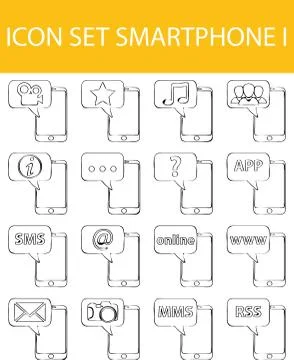Drawn Doodle Lined Icon Set Smartphone I Stock Illustration