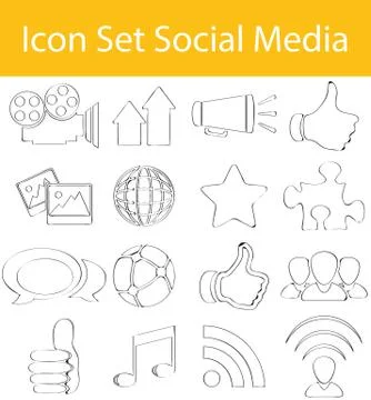 Drawn Doodle Lined Icon Set Social Media Illustrazione stock