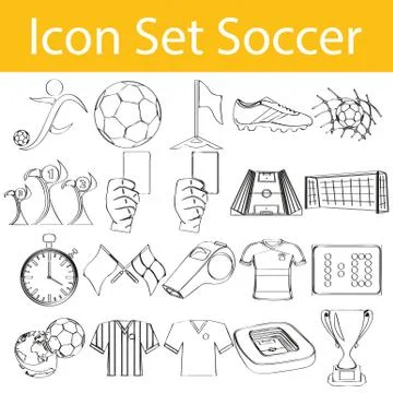 Drawn Doodle Lined Icon Set Soccer Stock Illustration