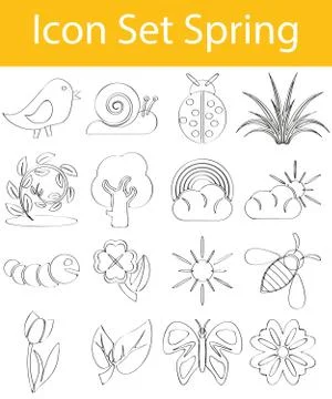 Drawn Doodle Lined Icon Set Spring Stock Illustration