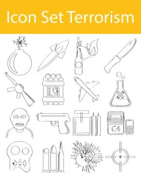 Drawn Doodle Lined Icon Set Terrorism Stock-Illustration