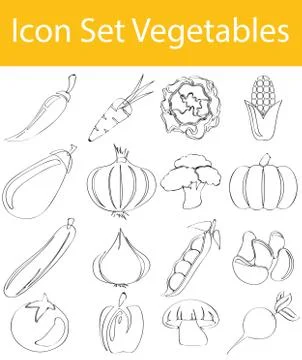 Drawn Doodle Lined Icon Set Vegetables Stock Illustration